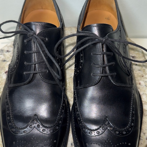 Magnanni Sergio Wingtip Oxford Dress Shoes Black Calfskin Leather 13974 Sz 10 - Picture 6 of 16